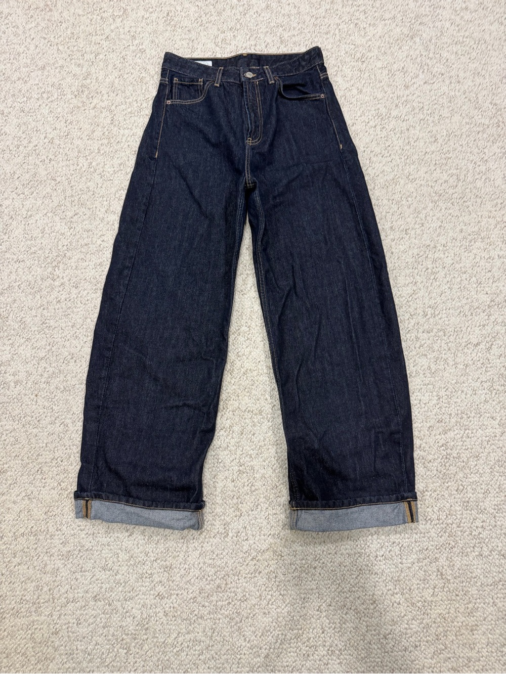 Zara mis waist baggy folded jeans dark navy